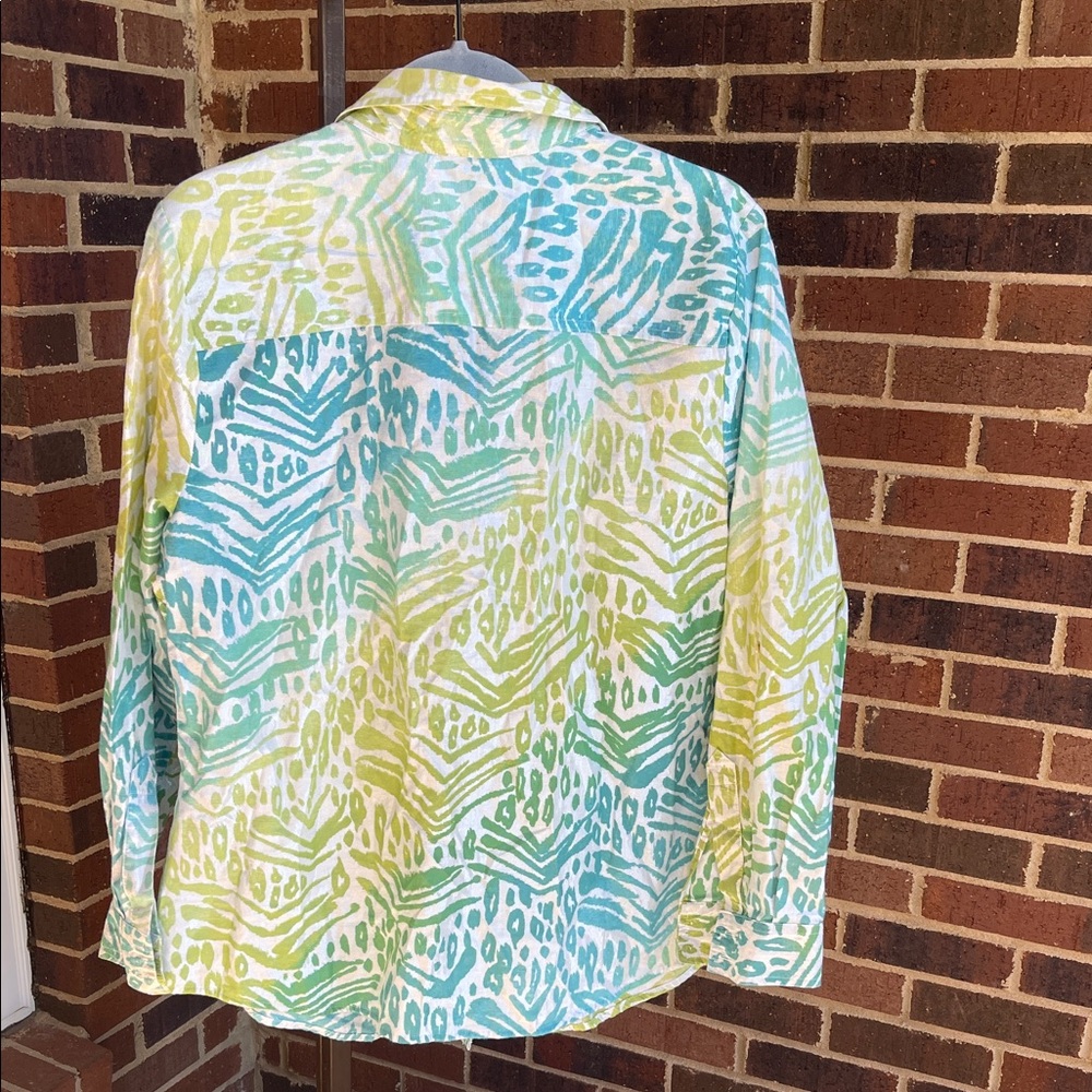 Ruby Rd. Teal and White Patterned Shirt - Picture 3 of 3